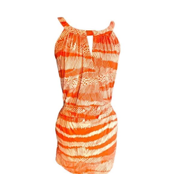 Bcbgmaxazria Orange & White Sleeveless Summer Dress Size Small - Picture 1 of 5